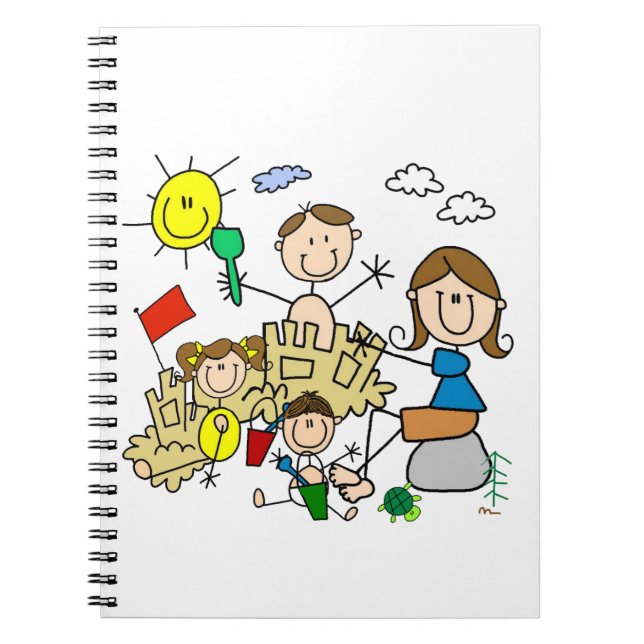 Strichmännchen-Familien-Strand-Spaß Notizblock (Vorderseite)