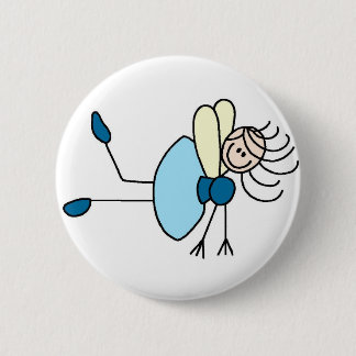 Strichmännchen-Fee im blauen Knopf Button