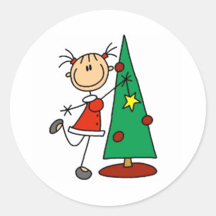 Strichmännchen-Feiertags-Baum Runder Aufkleber