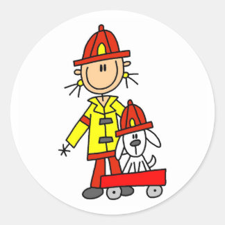 Strichmännchen-Feuerwehrmann mit Dalisenaufkleber Runder Aufkleber