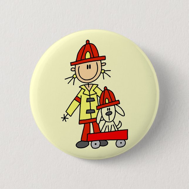 Strichmännchen-Feuerwehrmann mit Dalmatiner Button (Vorderseite)
