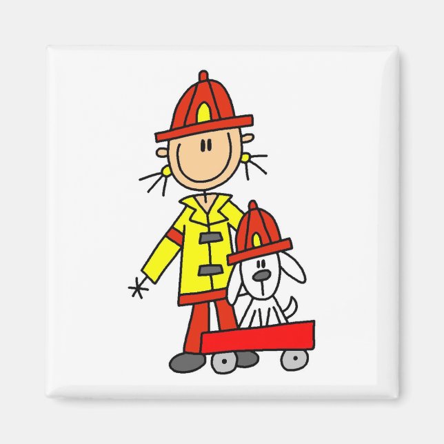 Strichmännchen-Feuerwehrmann mit Dalmatiner Magnet (Vorne)