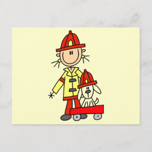 Strichmännchen-Feuerwehrmann mit Dalmatiner Postkarte
