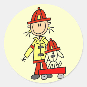 Strichmännchen-Feuerwehrmann mit Dalmatiner Runder Aufkleber
