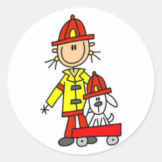 Strichmännchen-Feuerwehrmann mit der Dalmatinie Runder Aufkleber