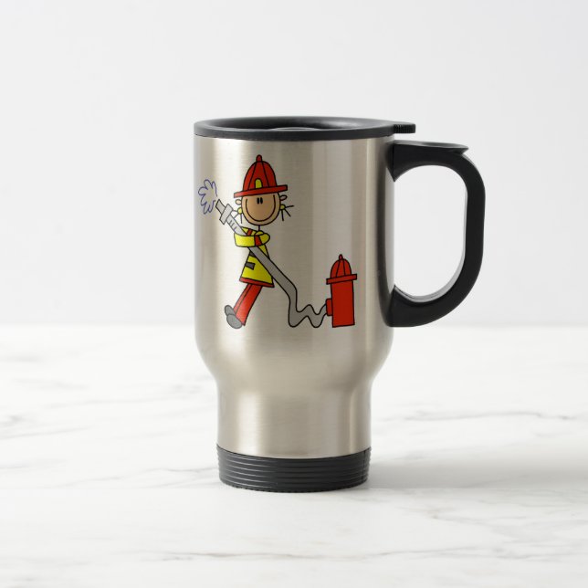 Strichmännchen-Feuerwehrmann mit der Reisebecher (Rechts)