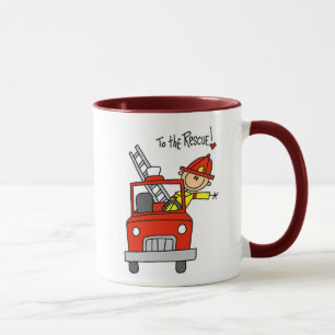 Strichmännchen-Feuerwehrmann mit der Tasse