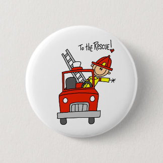 Strichmännchen-Feuerwehrmann mit Feuer-Motor-Knopf Button
