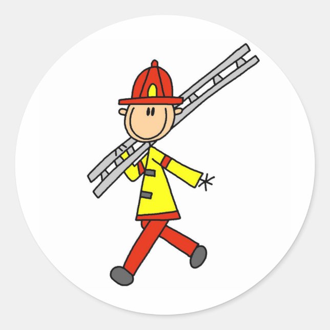 Strichmännchen-Feuerwehrmann mit Ladder Stickers (Vorderseite)