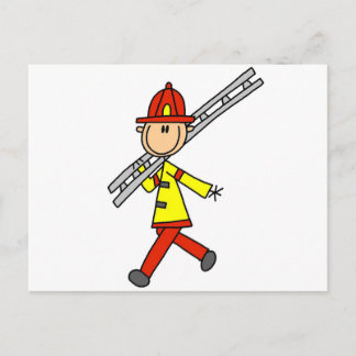 Strichmännchen Feuerwehrmann mit Lady Postkarte