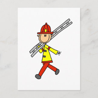 Strichmännchen Feuerwehrmann mit Lady Postkarte