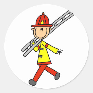 Strichmännchen Feuerwehrmann mit Lady Runder Aufkleber