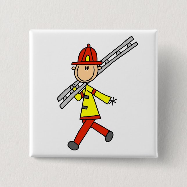 Strichmännchen-Feuerwehrmann mit Leiter Button (Vorderseite)