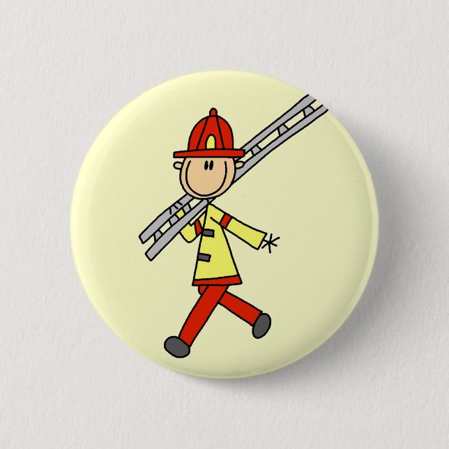 Strichmännchen-Feuerwehrmann mit Leiter Button (Vorderseite)