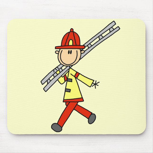Strichmännchen-Feuerwehrmann mit Leiter Mousepad (Vorne)