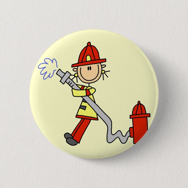 Strichmännchen-Feuerwehrmann mit Schlauch Button (Vorderseite)