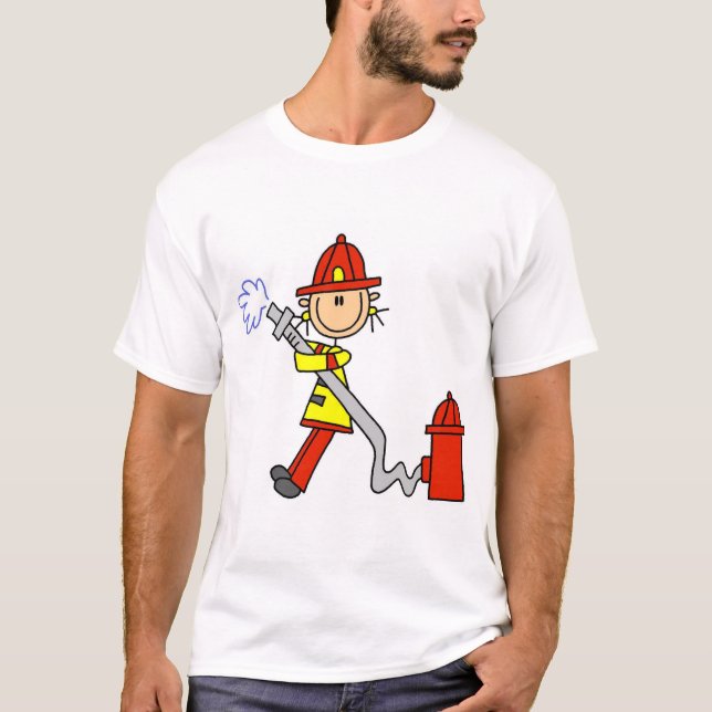 Strichmännchen-Feuerwehrmann mit Schlauch T-Shirt (Vorderseite)