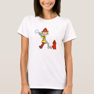 Strichmännchen-Feuerwehrmann mit Schlauch-T - T-Shirt