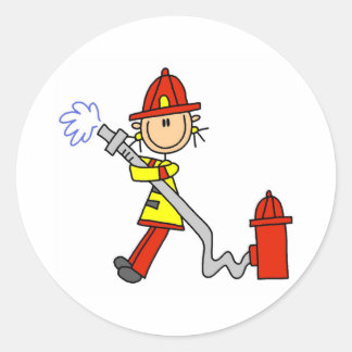 Strichmännchen Feuerwehrmann mit Schlauchklebern Runder Aufkleber