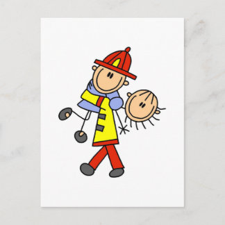 Strichmännchen Feuerwehrmann Rette Leben Postkarte