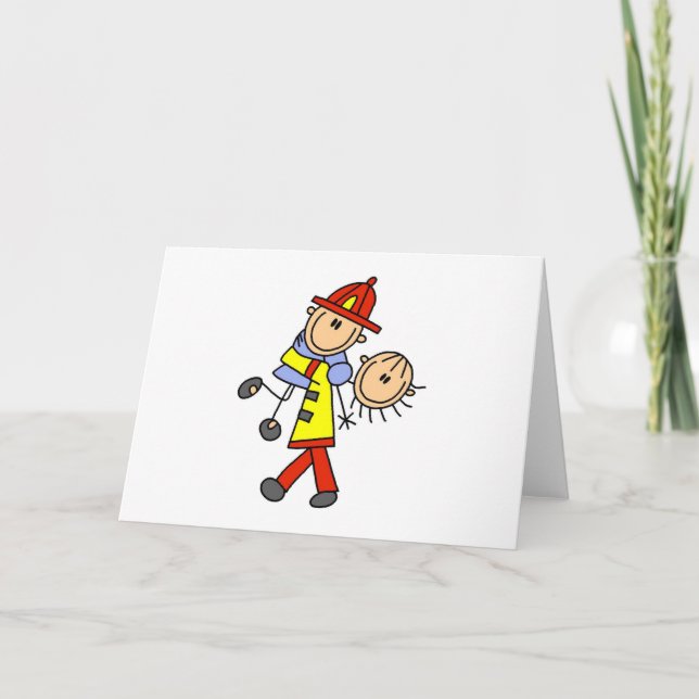 Strichmännchen Feuerwehrmann Rette Lebenskarten Karte (Vorderseite)