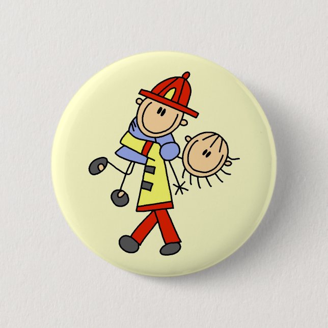 Strichmännchen-Feuerwehrmann rettet Leben Button (Vorderseite)