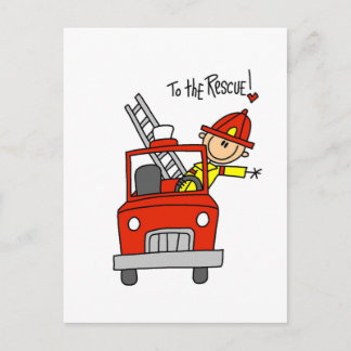 Strichmännchen Feuerwehrmann zur Rettung Postkarte