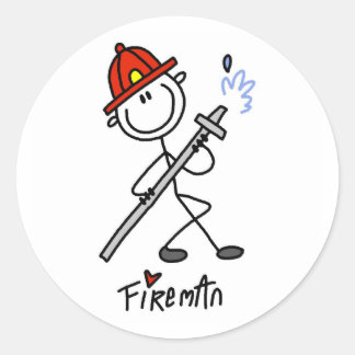 Strichmännchen Fireman Runder Aufkleber