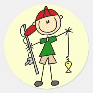 Strichmännchen-Fischen-T-Shirts und Geschenke Runder Aufkleber