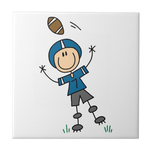 Strichmännchen-Fußball-Blau Fliese (Vorderseite)