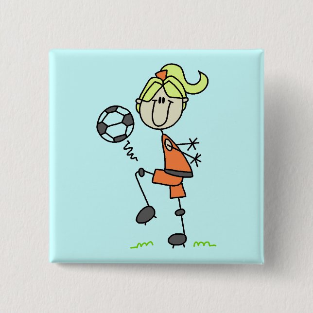 Strichmännchen-Fußball-T-Shirts und Geschenke Button (Vorderseite)