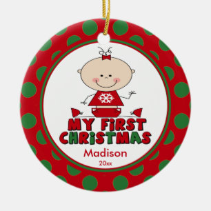 Strichmännchen Girl Baby's First Christmas Ornamen Keramikornament