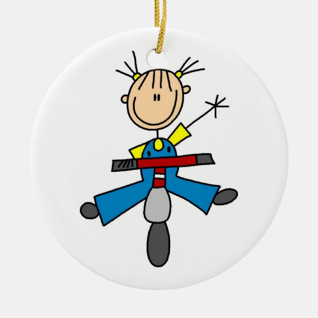 Strichmännchen Girl Driving a Scooter Keramikornament (Vorne)