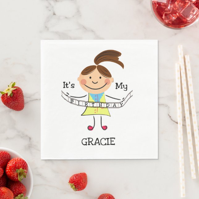 Strichmännchen Girl Es ist mein Geburtstag Serviette (Beispiel)