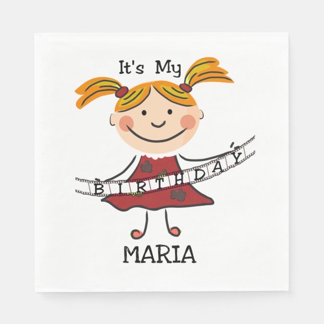 Strichmännchen Girl Es ist mein Geburtstag Serviette (Vorderseite)