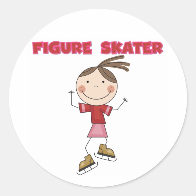 Strichmännchen Girl Figure Skater Tshirts und Gesc Runder Aufkleber (Vorderseite)