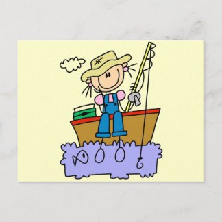 Strichmännchen Girl Fischen T - Shirt und Geschenk Postkarte
