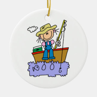 Strichmännchen Girl Fishing Keramikornament