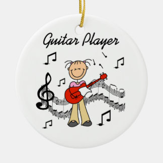 Strichmännchen Girl Guitar Player T - Shirt und Ge Keramikornament