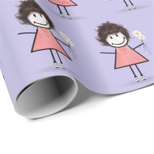 Strichmännchen Girl in Sneakers auf Lila Geschenkpapier