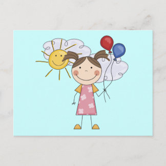 Strichmännchen Girl mit Balloons T - Shirt und Ges Postkarte