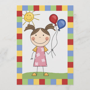 Strichmännchen Girl mit Balloons zum Geburtstag ei Einladung