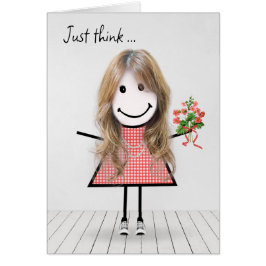 Strichmännchen Girl mit Birthday Bouquet