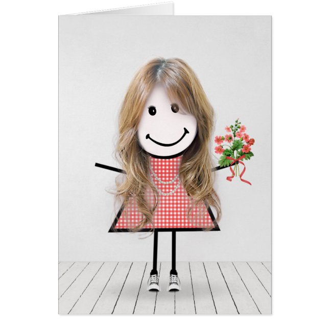 Strichmännchen Girl mit Birthday Bouquet (Vorne)