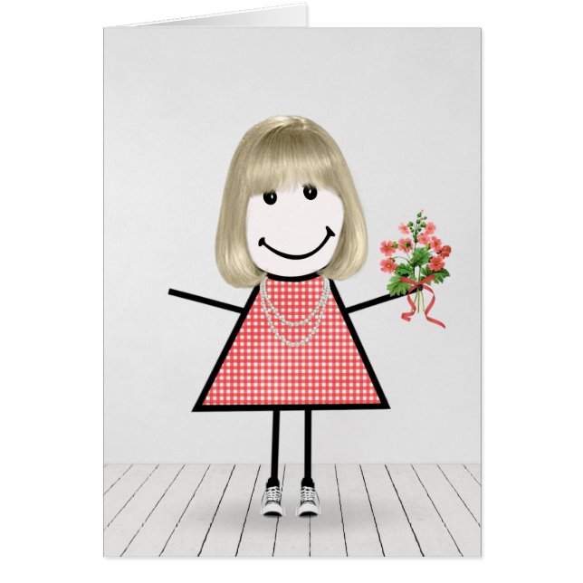 Strichmännchen Girl mit Birthday Bouquet (Vorne)