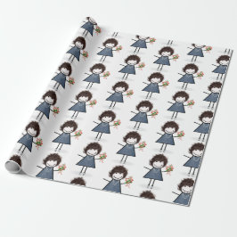 Strichmännchen Girl mit Blume Bouquet Geschenkpapier