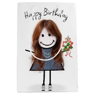 Strichmännchen Girl mit Bouquet Mittlere Geschenktüte