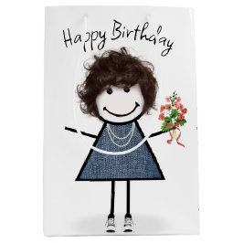 Strichmännchen Girl mit Bouquet Mittlere Geschenktüte