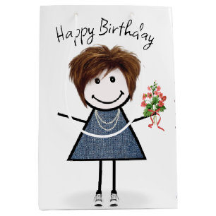 Strichmännchen Girl mit Bouquet Mittlere Geschenktüte