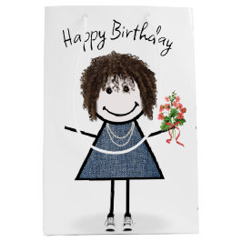 Strichmännchen Girl mit Bouquet Mittlere Geschenktüte